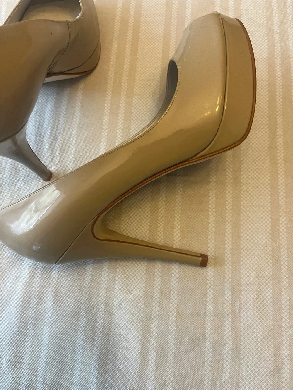 Michael Kors Nude Patent Peep-Toe Platform Pumps